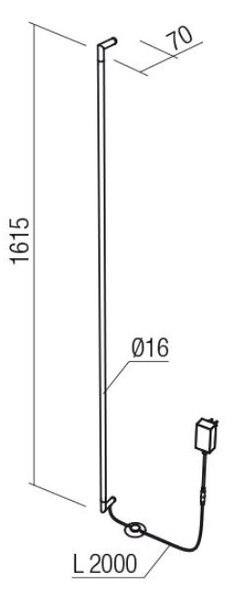 Redo 01-2793 Stick, nástěnné svítidlo s nožním vypínačem LED 36W 3000K, černá, výška 161cm