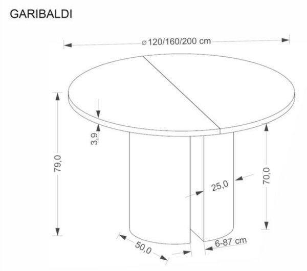 Halmar Rozkládací jídelní stůl GARIBALDI 120(200)x120 dub přírodní matný