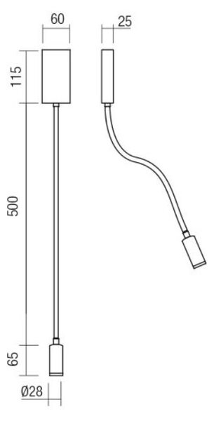 Redo 01-2755 Wallie, černé nástěnné svítidlo LED 3W 3000K, délka 11+56cm