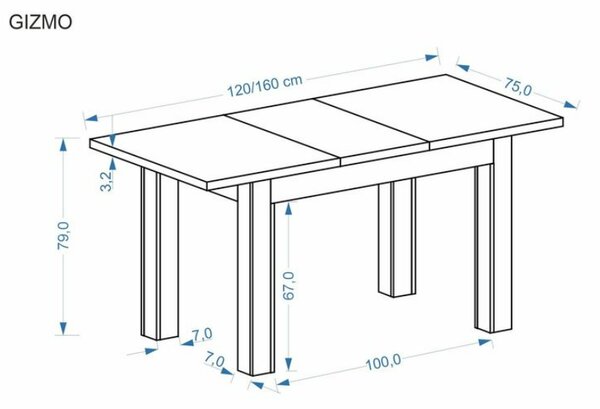 Halmar Rozkládací jídelní stůl GIZMO 120(160)x75 dub artisan / černá
