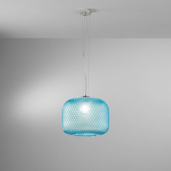Luce Ambiente Design Závěsné světlo Ashford, tyrkysová, Ø 40 cm, sklo, stmívatelný, Modrá, Obývací pokoj / jídelna, Sklo