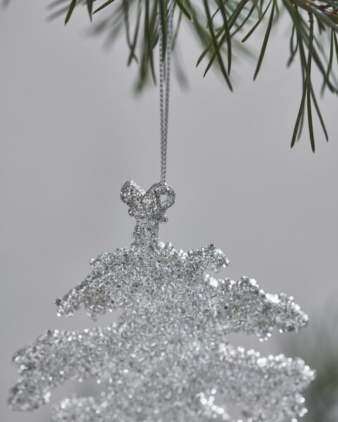 Vánoční ozdoba Leaf Gliz Silver Glitter – set 3 ks