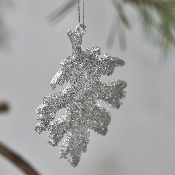Vánoční ozdoba Leaf Gliz Silver Glitter – set 3 ks