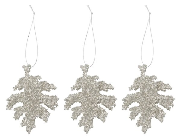 Vánoční ozdoba Leaf Gliz Silver Glitter – set 3 ks