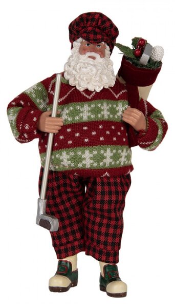Vánoční figurka Santa Claus golfista v zeleno-červeném svetru – 16x8x28 cm