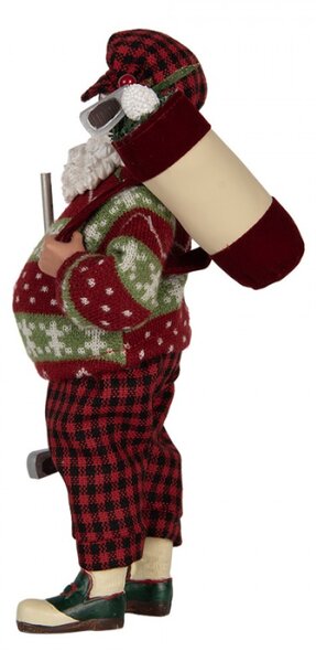 Vánoční figurka Santa Claus golfista v zeleno-červeném svetru – 16x8x28 cm
