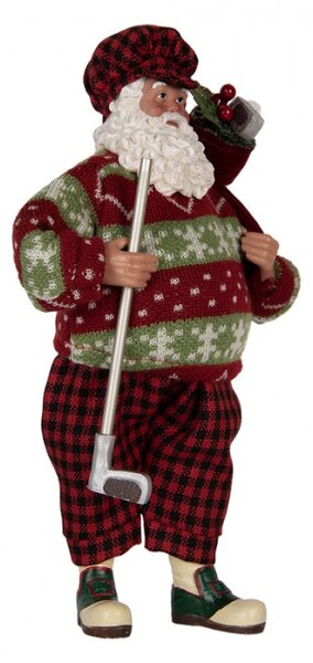 Vánoční figurka Santa Claus golfista v zeleno-červeném svetru – 16x8x28 cm