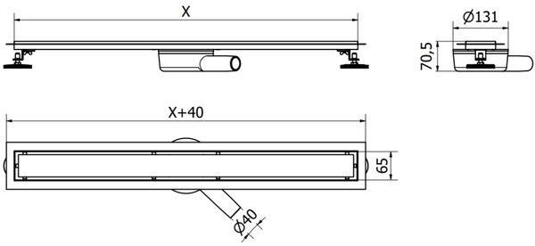 Mexen Flat 360°, nerezový sprchový žlab vzor M13 2v1 pro vložení dlažby 50 cm, černá matná, 1710050-40