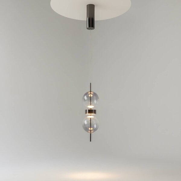 Maytoni Závěsné světlo DOUBLE MOON, kouřově šedé, Ø 12 cm, sklo, Hliník / šedá / zinek, Obývací pokoj / jídelna, Sklo, Moderní, Koule