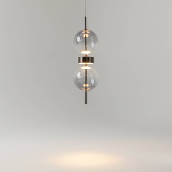 Maytoni Závěsné světlo DOUBLE MOON, kouřově šedé, Ø 12 cm, sklo, Hliník / šedá / zinek, Obývací pokoj / jídelna, Sklo, Moderní, Koule