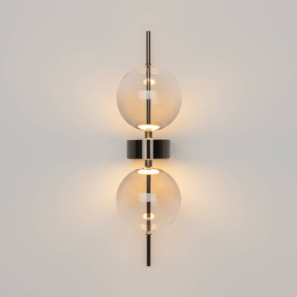 Maytoni LED nástěnné světlo DOUBLE MOON, kouřově šedé, výška 43 cm, sklo, stmívatelný, Hliník / šedá / zinek, Obývací pokoj / jídelna, Sklo, Moderní, Koule