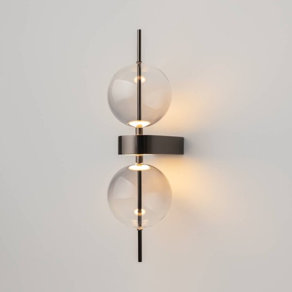 Maytoni LED nástěnné světlo DOUBLE MOON, kouřově šedé, výška 43 cm, sklo, stmívatelný, Hliník / šedá / zinek, Obývací pokoj / jídelna, Sklo, Moderní, Koule