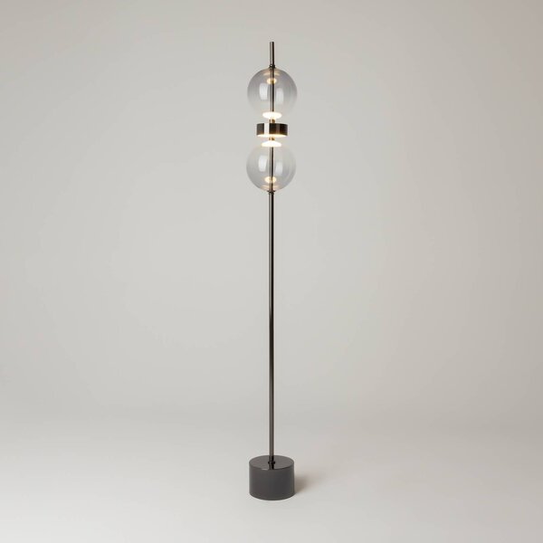 Maytoni LED stojací lampa DOUBLE MOON, černá/kouřově šedá, výška 146 cm, stmívatelný, Hliník / šedá / zinek, Obývací pokoj / jídelna, kov, Moderní, Koule