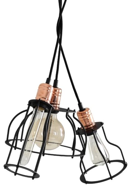 Nordic Design Černé kovové závěsné světlo Industry Tall Ø 10 cm s měděnými detaily