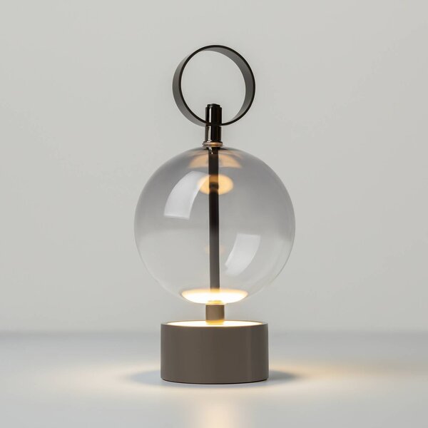 Maytoni LED stolní lampa na baterie DOUBLE MOON, kouřově šedá, výška 25 cm, sklo, Hliník / šedá / zinek, Obývací pokoj / jídelna, Sklo, Moderní, Koule