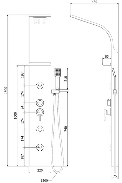 Mexen Borg, sprchový panel, bílá, 7615-03-20