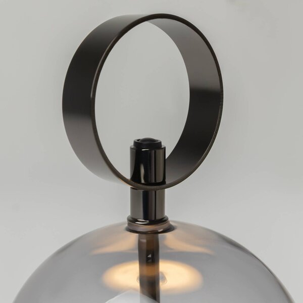 Maytoni LED stolní lampa na baterie DOUBLE MOON, kouřově šedá, výška 25 cm, sklo, Hliník / šedá / zinek, Obývací pokoj / jídelna, Sklo, Moderní, Koule