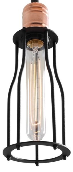 Nordic Design Černé kovové závěsné světlo Industry Tall Ø 10 cm s měděnými detaily