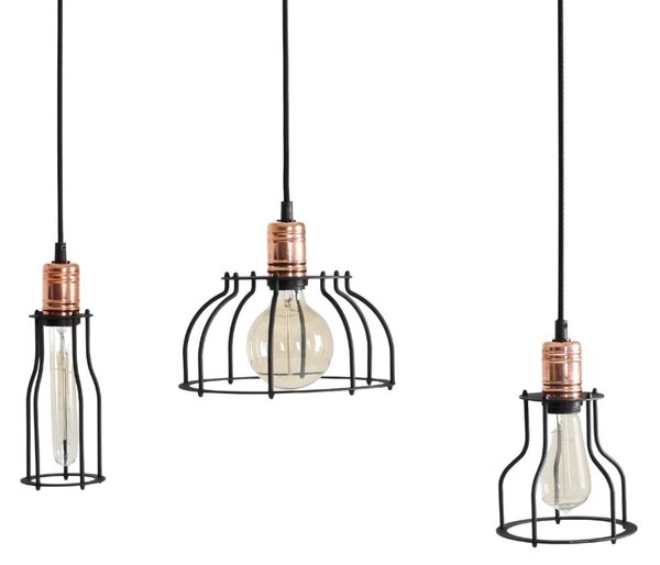 Nordic Design Černé kovové závěsné světlo Industry Tall Ø 10 cm s měděnými detaily
