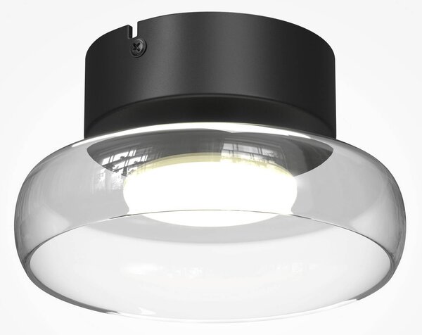 Maytoni LED stropní svítidlo FLOAT, čiré/černé, Ø 20 cm, sklo/kov, stmívatelný, Čirá / transparetní, Obývací pokoj / jídelna, Sklo, Moderní