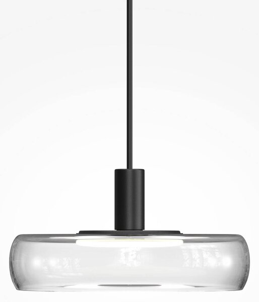 Maytoni LED závěsné světlo FLOAT, čiré/černé, Ø 20 cm, sklo/kov, stmívatelný, Čirá / transparetní, Obývací pokoj / jídelna, Sklo, Moderní