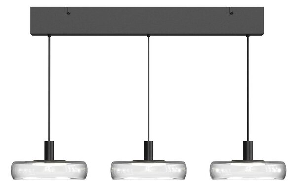 Maytoni LED závěsné světlo FLOAT, čirá/černá, 3 žárovky, 68 cm, sklo/kov, stmívatelný, Čirá / transparetní, Obývací pokoj / jídelna, Sklo, Moderní