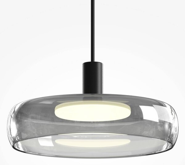 Maytoni LED závěsné světlo FLOAT, šedé/černé, Ø 20 cm, sklo/kov, stmívatelný, Hliník / šedá / zinek, Obývací pokoj / jídelna, Sklo, Moderní