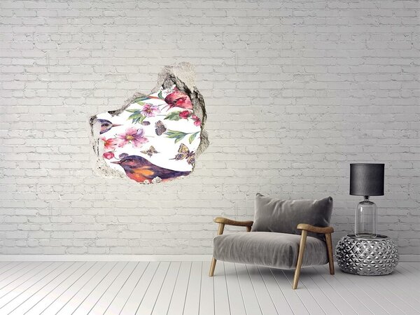 Díra 3D fototapeta Ptáci motýli višně nd-p-119637489