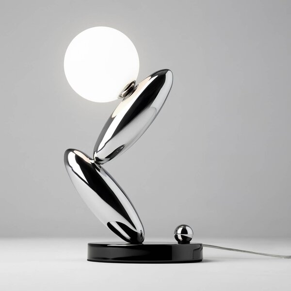 Maytoni LED stolní lampa RESONANCE, platinová/opálová, 37 cm, kov/sklo, stmívatelné, stmívatelný, Hliník / šedá / zinek, Obývací pokoj / jídelna, kov, Moderní