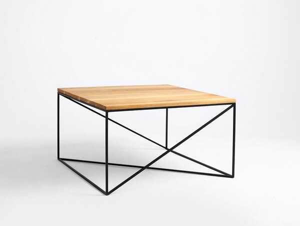 Nordic Design Přírodní masivní konferenční stolek Mountain s černou podnoží 100x100 cm