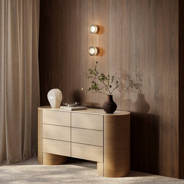 Maytoni LED nástěnné světlo OLO, platinová/čirá strukturovaná, Ø 13 cm,, Hliník / šedá / zinek, Obývací pokoj / jídelna, Sklo, Moderní