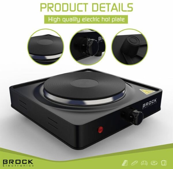 Elektrický vařič Brock, 1 plotýnka 18,5cm 1500W, černý, litinový