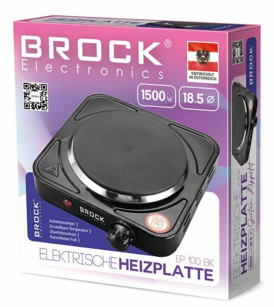 Elektrický vařič Brock, 1 plotýnka 18,5cm 1500W, černý, litinový