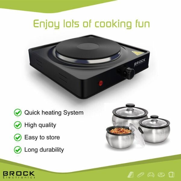 Elektrický vařič Brock, 1 plotýnka 18,5cm 1500W, černý, litinový