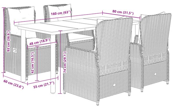 5dílný zahradní jídelní set s poduškami béžový polyratan 3262878