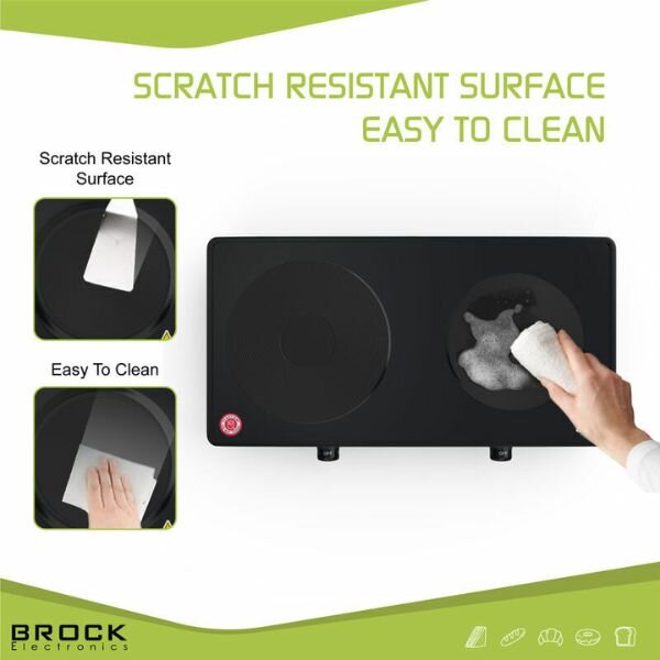 Elektrický vařič Brock, 2 plotýnky 18,5cm a 15,5cm, 1500+1000W, černý, litinový