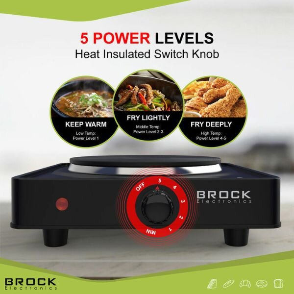 Elektrický vařič Brock, 1 plotýnka 18,5cm 1500W, černý, litinový
