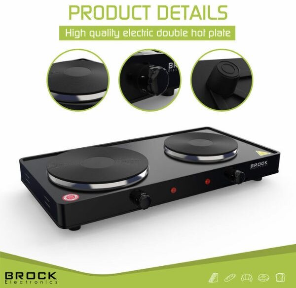 Elektrický vařič Brock, 2 plotýnky 18,5cm a 15,5cm, 1500+1000W, černý, litinový