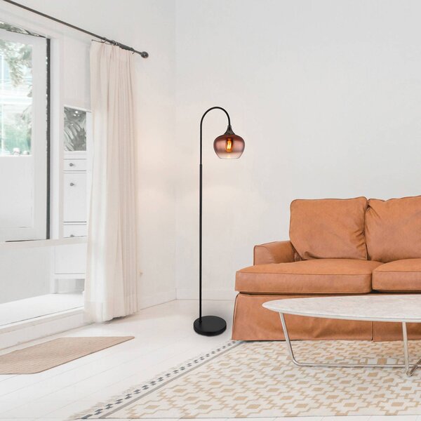 Globo Stojací lampa Maxy, měď/černá, sklo, výška 150 cm, E27, Měď, Obývací pokoj / jídelna, Sklo