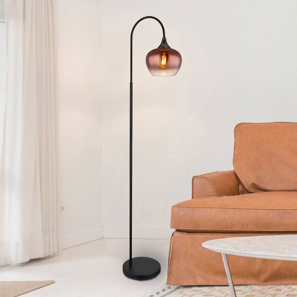 Globo Stojací lampa Maxy, měď/černá, sklo, výška 150 cm, E27, Měď, Obývací pokoj / jídelna, Sklo