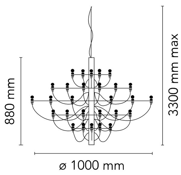 Flos A1502031 2097-50, luxusní matně černý lustr, 50x15W E14 čirá, prům. 100cm, výška 88cm