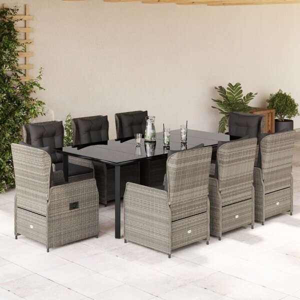 9dílný zahradní jídelní set s poduškami světle šedý polyratan 3262909