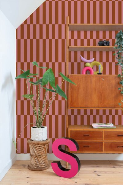 Tapeta s pruhy, červeno-hnědá, růžová, 131427, Color Pop, Esta Home