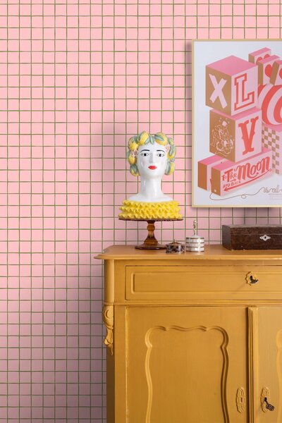 Tapeta s mřížkou, růžová, zelená, 131594, Color Pop, Esta Home