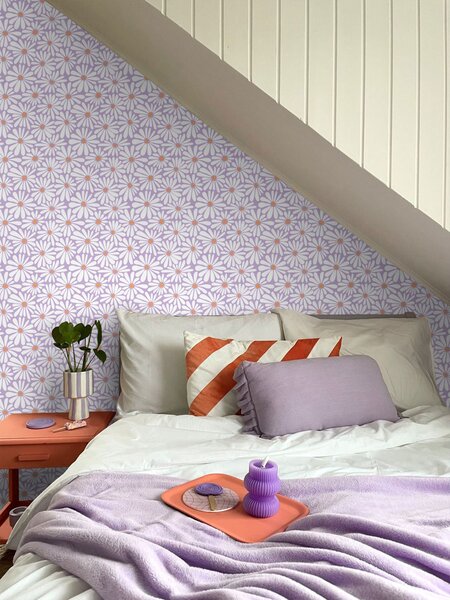Květinová tapeta, bílá, fialová, 131153, Color Pop, Esta Home