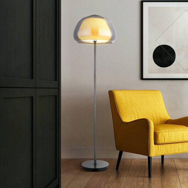 Globo LED stojací lampa Avila, kouřově šedá/černá, sklo, stmívatelné, stmívatelný, Hliník / šedá / zinek, Obývací pokoj / jídelna, Sklo