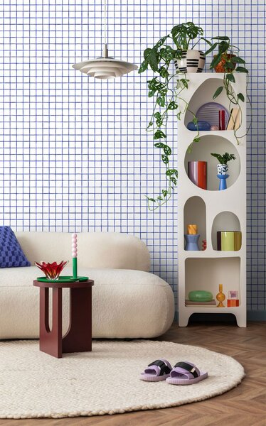 Tapeta s mřížkou, bílá, modrá, 131274, Color Pop, Esta Home