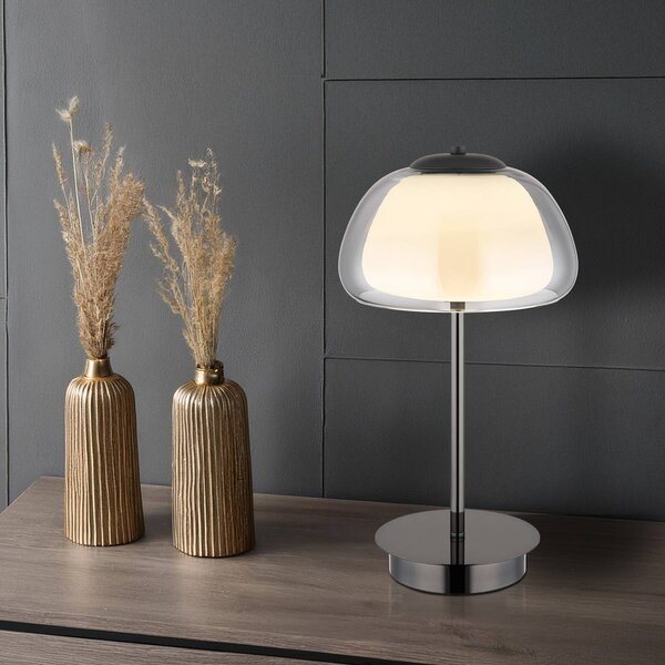 Globo LED stolní lampa Avila, kouřově šedá/černá, sklo, stmívatelné, stmívatelný, Hliník / šedá / zinek, Obývací pokoj / jídelna, Sklo