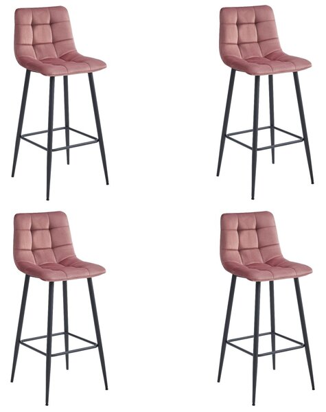 Barová židle ARCETO VELVET s černými nohami, růžová