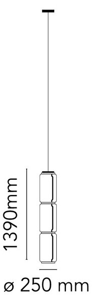 Flos F0276000 Noctambule S3 Low Cylinders, závěsné svítidlo ze skla, 4x9W LED 2700K, výška 139cm
